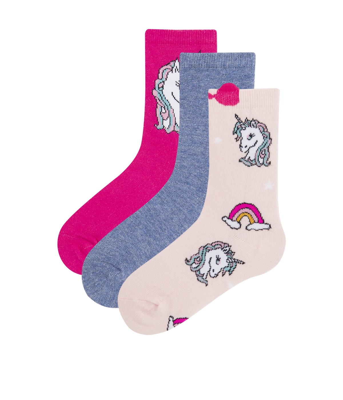 Multi Color Girls Unicorn 3 in 1 Socks - | Penti Romania